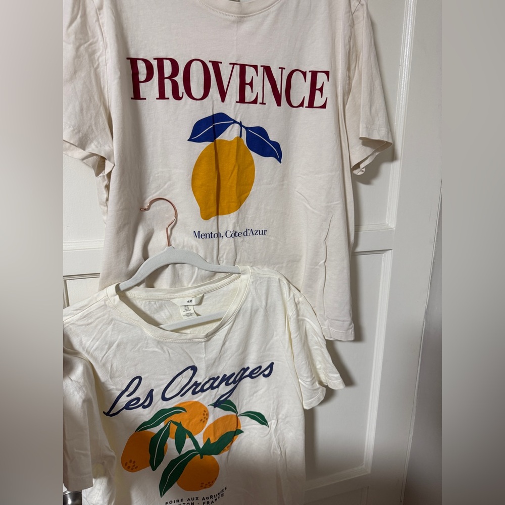 H&M Graphic Shirts w/Orange & Lemon Fruit Design Size XL (Listing is for both)